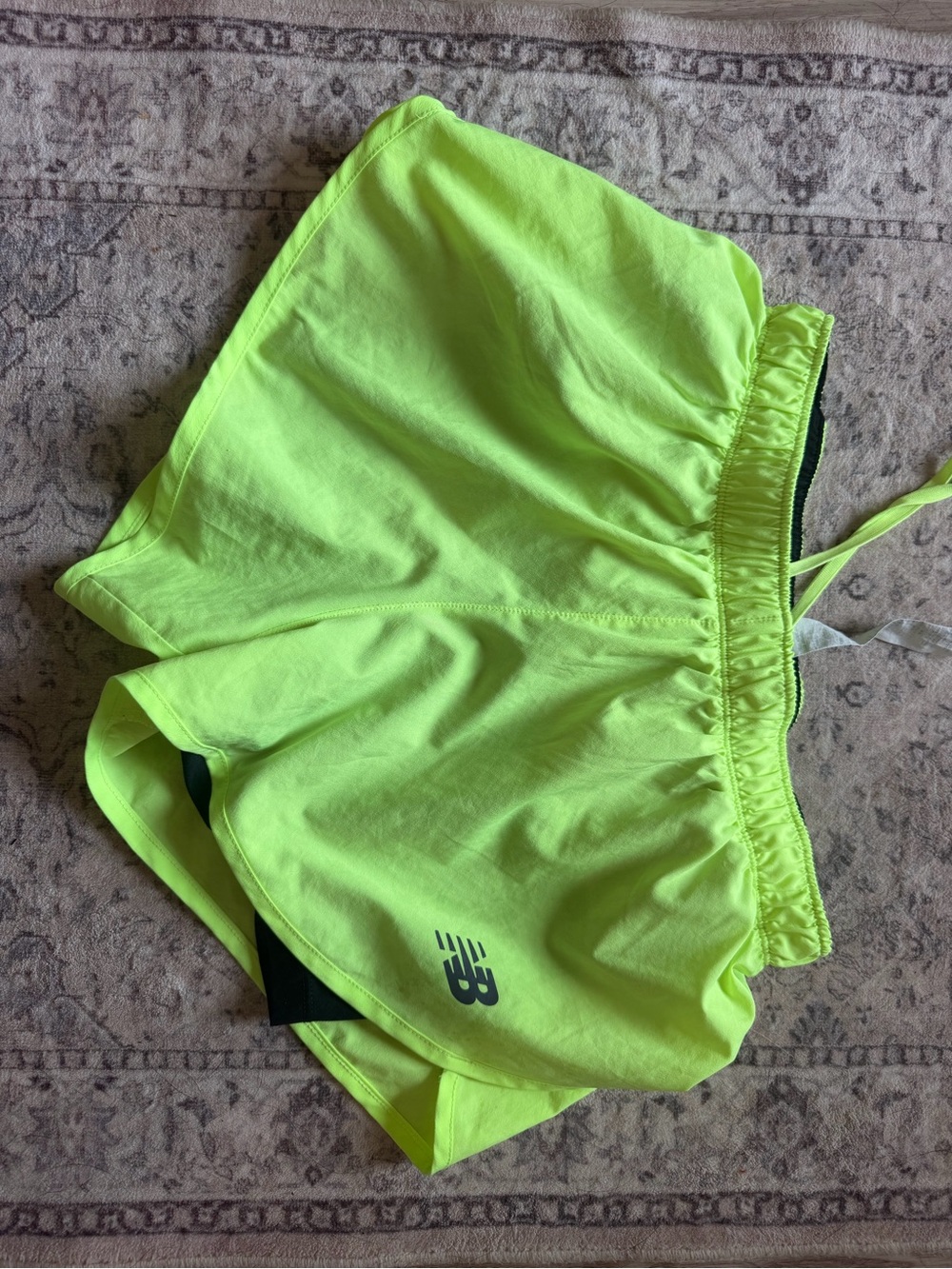 New Balance Women's Neon Yellow Athletic Shorts with Black Liner
